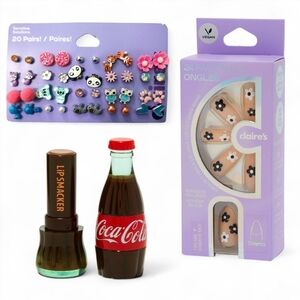 Claire’s Nails, 20-Pack Animal Earrings & Lip Smacker Coca-Cola Lip Balm Bundle